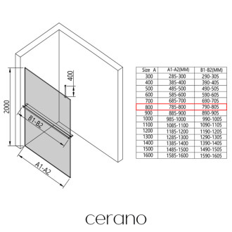 CERANO Sprchová zástěna Walk-in Onyx Top L/P +držák chrom, mléčné sklo 80x200