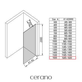 CERANO Sprchová zástěna Walk-in Onyx Y L/P černá mat/industriální sklo 160x200