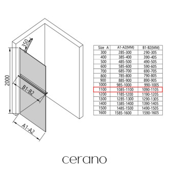 CERANO Sprchová zástěna Walk-in Onyx Y L/P +držák černá mat/industriální sklo 110x200
