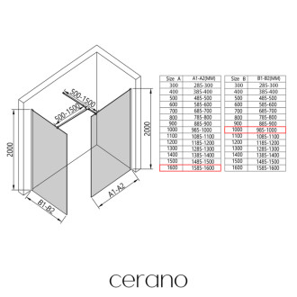 CERANO Sprchová zástěna Walk-in Onyx T L/P  zlatá kartáčovaná, industriální sklo 160x100