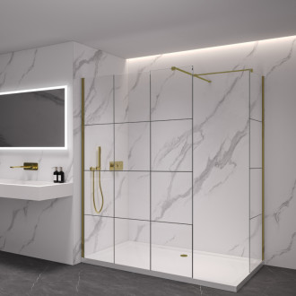 CERANO Sprchová zástěna Walk-in Onyx T L/P  zlatá kartáčovaná, industriální sklo- 130x130