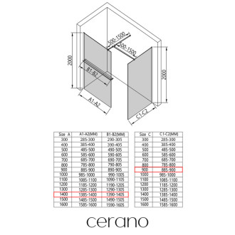 CERANO Sprchová zástěna Walk-in Onyx T L/P +držák černá mat, grafitové sklo 140x90