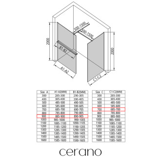 CERANO Sprchová zástěna Walk-in Onyx T L/P +držák černá mat, grafitové sklo 90x70