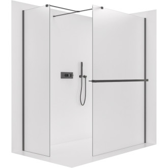 CERANO Sprchová zástěna Walk-in Onyx T L/P +držák černá mat, mléčné sklo 100x70