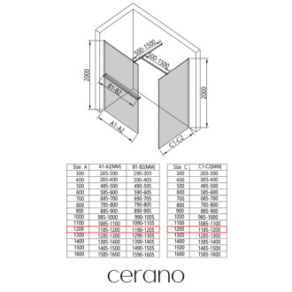 CERANO Sprchová zástěna Walk-in Onyx T L/P +držák černá mat, mléčné sklo 120x120