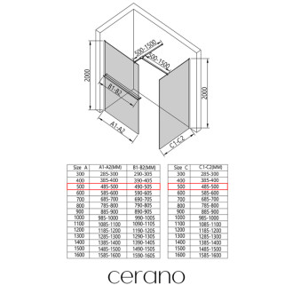 CERANO Sprchová zástěna Walk-in Onyx T L/P +držák černá mat, mléčné sklo 50x50