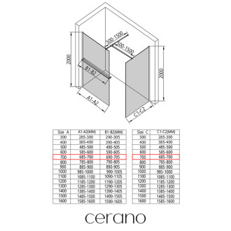 CERANO Sprchová zástěna Walk-in Onyx T L/P +držák černá mat, mléčné sklo 70x70