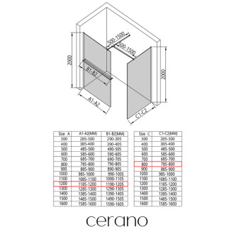 CERANO Sprchová zástěna Walk-in Onyx T L/P +držák černá mat, rýhované sklo 120x80
