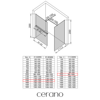 CERANO Sprchová zástěna Walk-in Onyx T L/P +držák černá mat, transparent sklo 130x100
