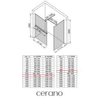 CERANO Sprchová zástěna Walk-in Onyx T L/P +držák chrom, grafitové sklo 110x90