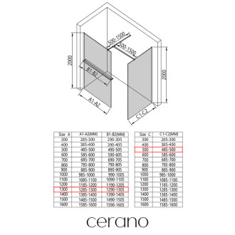 CERANO Sprchová zástěna Walk-in Onyx T L/P +držák chrom, grafitové sklo 130x50