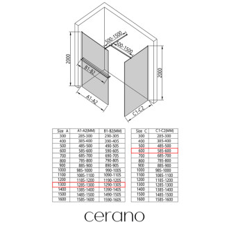 CERANO Sprchová zástěna Walk-in Onyx T L/P +držák chrom, grafitové sklo 130x60
