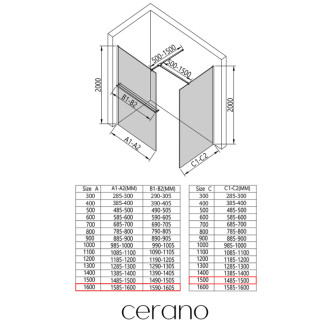 CERANO Sprchová zástěna Walk-in Onyx T L/P +držák chrom, grafitové sklo 160x150
