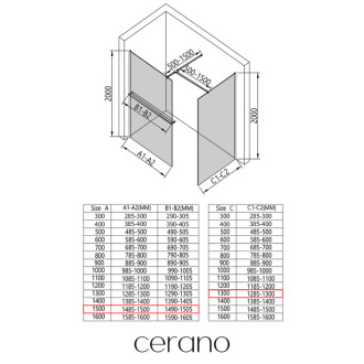 CERANO Sprchová zástěna Walk-in Onyx T L/P +držák chrom, grafitové sklo- 150x130