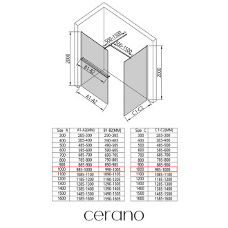CERANO Sprchová zástěna Walk-in Onyx T L/P +držák chrom, industriální sklo 100x100