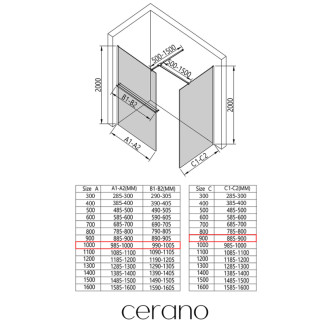 CERANO Sprchová zástěna Walk-in Onyx T L/P +držák chrom, industriální sklo 100x90