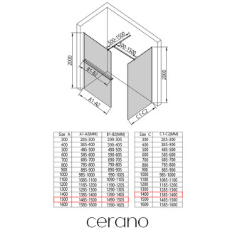 CERANO Sprchová zástěna Walk-in Onyx T L/P +držák chrom, industriální sklo 150x140