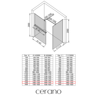 CERANO Sprchová zástěna Walk-in Onyx T L/P +držák chrom, industriální sklo 150x150