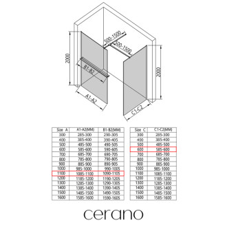CERANO Sprchová zástěna Walk-in Onyx T L/P +držák chrom, mléčné sklo 110x60