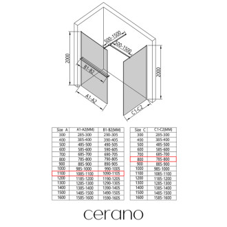 CERANO Sprchová zástěna Walk-in Onyx T L/P +držák chrom, mléčné sklo 110x80