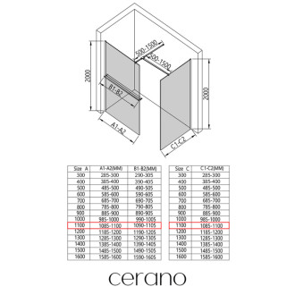 CERANO Sprchová zástěna Walk-in Onyx T L/P +držák chrom, rýhované sklo 110x110