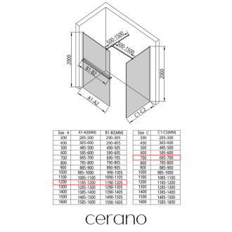 CERANO Sprchová zástěna Walk-in Onyx T L/P +držák chrom, rýhované sklo 120x70