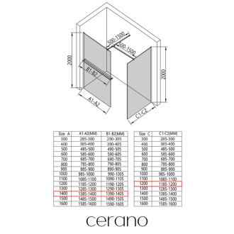 CERANO Sprchová zástěna Walk-in Onyx T L/P +držák chrom, rýhované sklo 140x120