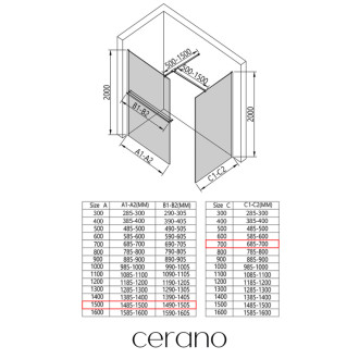 CERANO Sprchová zástěna Walk-in Onyx T L/P +držák chrom, rýhované sklo 150x70