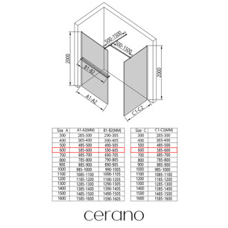 CERANO Sprchová zástěna Walk-in Onyx T L/P +držák chrom, rýhované sklo 60x60