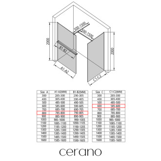 CERANO Sprchová zástěna Walk-in Onyx T L/P +držák chrom, rýhované sklo 80x60