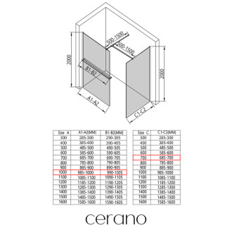 CERANO Sprchová zástěna Walk-in Onyx T L/P +držák chrom, transparent sklo 100x70