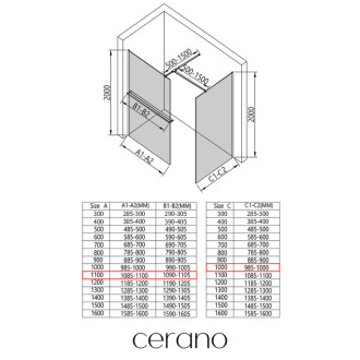 CERANO Sprchová zástěna Walk-in Onyx T L/P +držák chrom, transparent sklo 110x100