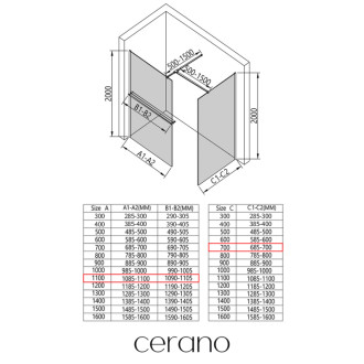 CERANO Sprchová zástěna Walk-in Onyx T L/P +držák chrom, transparent sklo 110x70