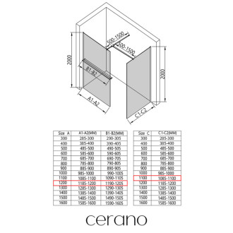 CERANO Sprchová zástěna Walk-in Onyx T L/P +držák chrom, transparent sklo 120x110