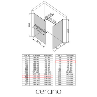 CERANO Sprchová zástěna Walk-in Onyx T L/P +držák chrom, transparent sklo 120x50