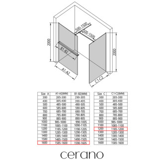 CERANO Sprchová zástěna Walk-in Onyx T L/P +držák chrom, transparent sklo 160x120