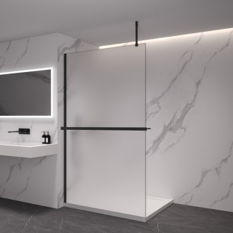 CERANO Sprchová zástěna Walk-in Onyx Top Cube L/P +držák černá mat, mléčné sklo 140x200