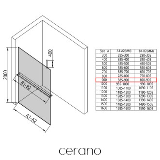 CERANO Sprchová zástěna Walk-in Onyx Top Cube L/P +držák černá mat, mléčné sklo 90x200