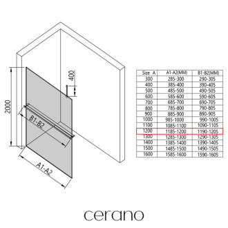 CERANO Sprchová zástěna Walk-in Onyx Top Cube L/P +držák černá mat, rýhované sklo 120x200