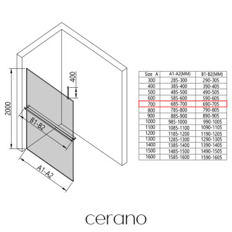 CERANO Sprchová zástěna Walk-in Onyx Top Cube L/P +držák chrom, mléčné sklo 70x200