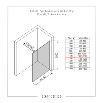 CERANO Sprchová zástěna Walk-in Onyx Round L/P kulatá černá mat, transparent sklo 120x200