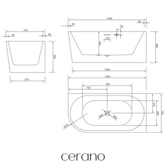 CERANO Volně stojící akrylátová vana Bianco, pravá černá mat 150x75 CER-477794