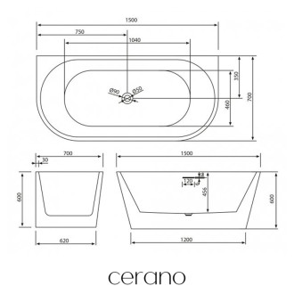 CERANO Volně stojící akrylátová vana Grazia černá mat 150x70 CER-477818