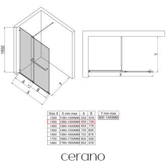 CERANO Sprchová zástěna Medin L/P chrom, transparent sklo 130x195 dvoudílná pevná