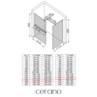 CERANO Sprchová zástěna Walk-in Onyx T L/P +držák černá mat, mléčné sklo- 140x130