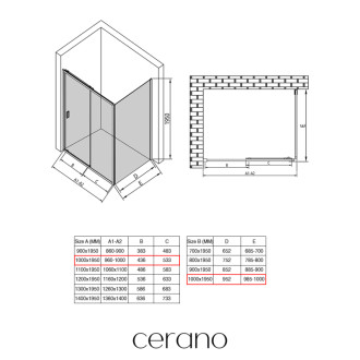 CERANO Sprchový kout Varone LINE L/P černá mat, transparent sklo 100x100 posuvný