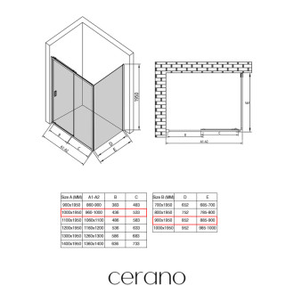 CERANO Sprchový kout Varone LINE L/P černá mat, transparent sklo 100x90 posuvný