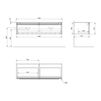 KERALA umývadlová skrinka 140x35x47, 5cm, 1x zásuvka, agila