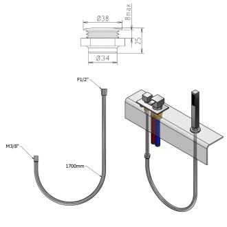 Sprchová průchodka na okraj vany včetně hadice  F1/2"-M3/8", kulatá, chrom 1205-04
