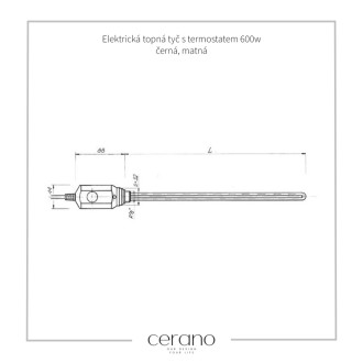 CERANO - Elektrická vykurovacia tyč s termostatom 600W - čierna matná